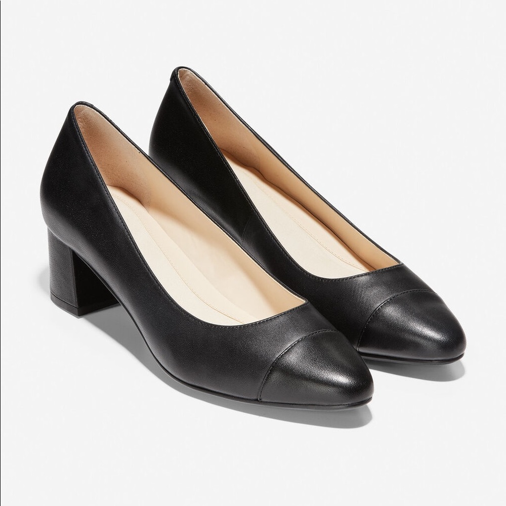 Cole Haan The Go-to Block Heel Pump - Black Leather, Size 10.5B